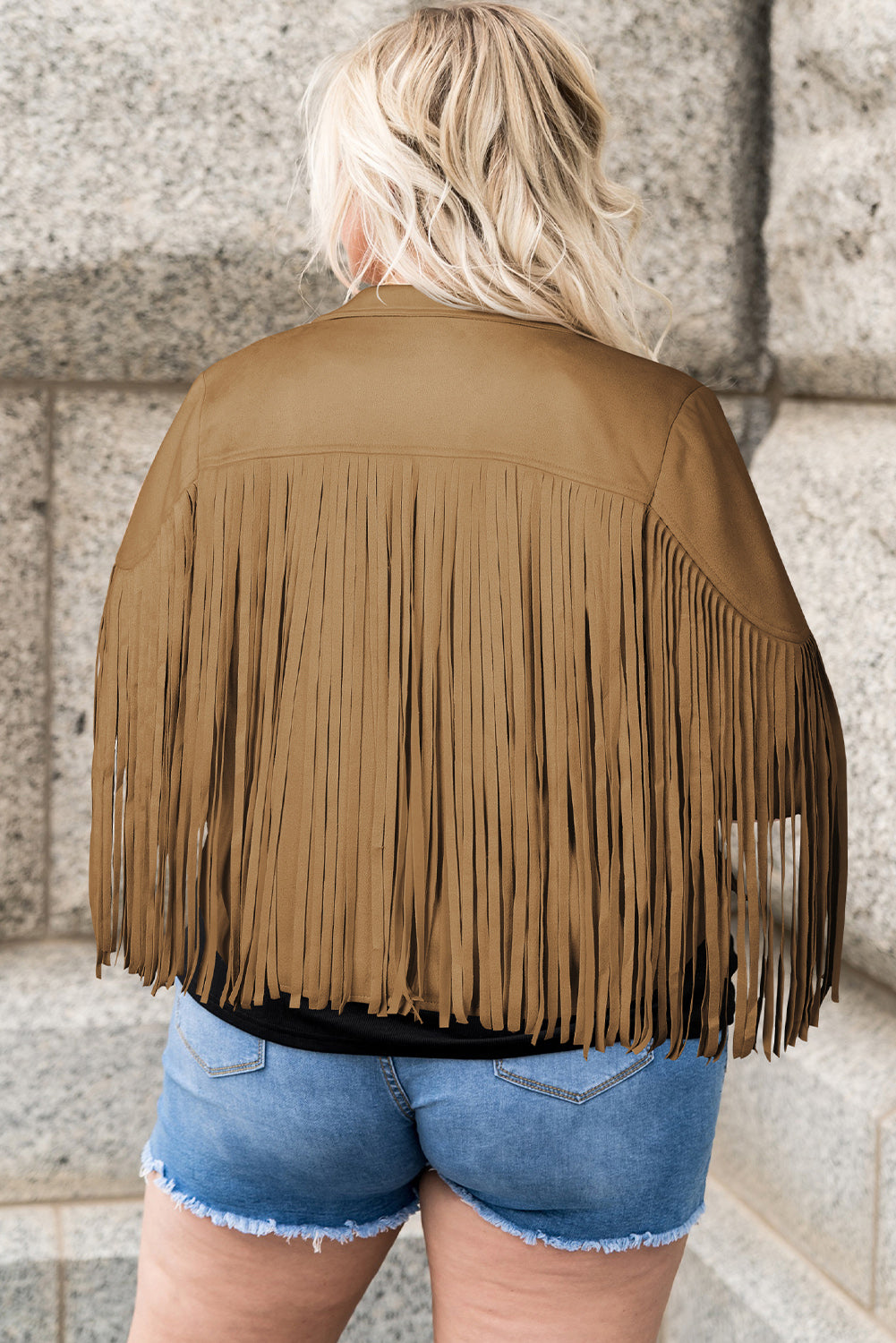 Veste ouverte à franges grande taille