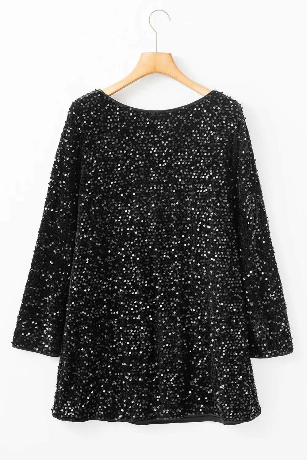 Mini-robe à paillettes et manches longues à col rond