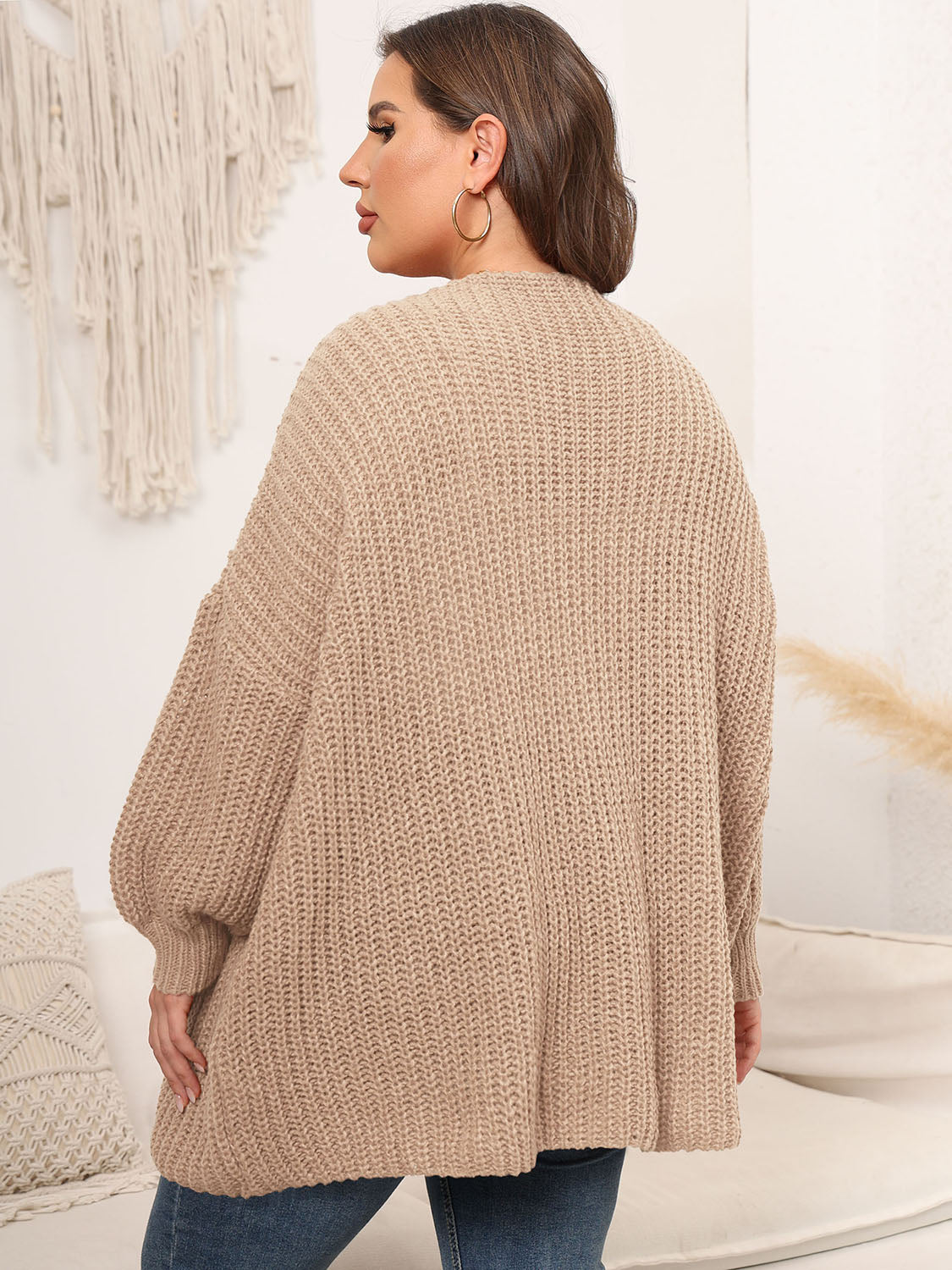 Cardigan en tricot à épaules tombantes et devant ouvert grande taille