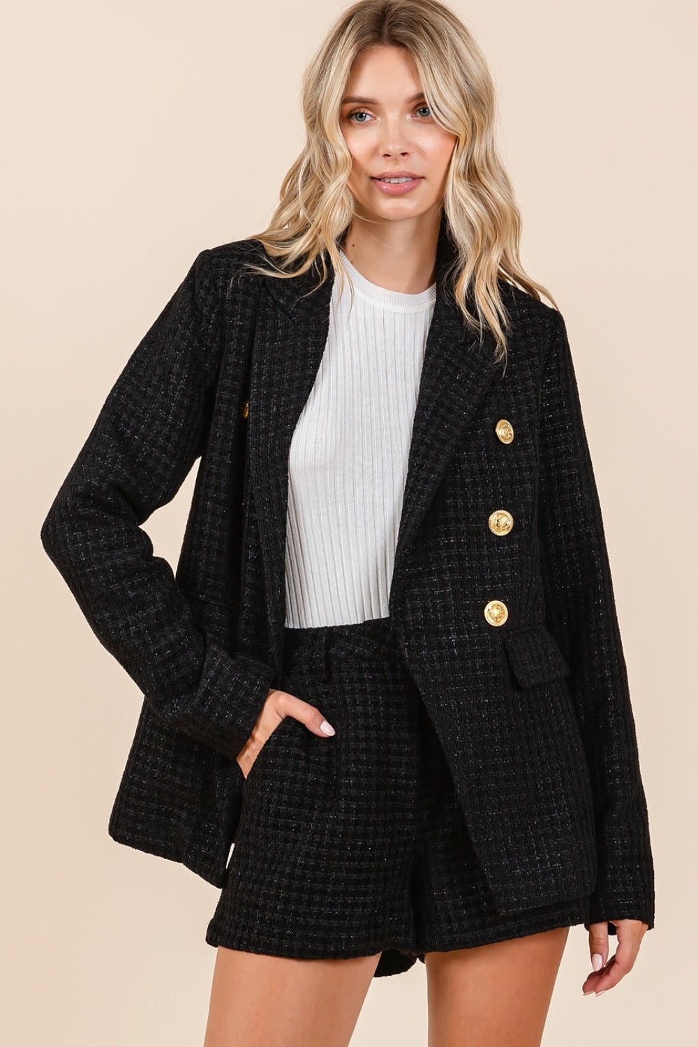 Blazer croisé à manches longues et à carreaux texturés de Mittoshop 