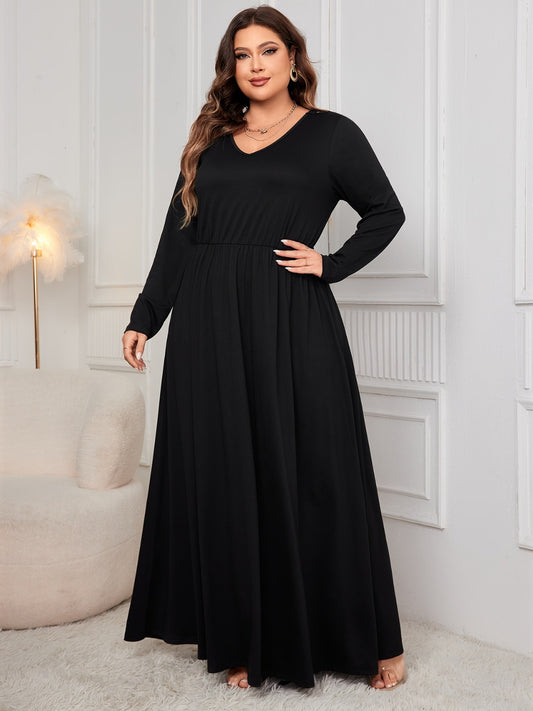 Robe longue à manches longues et col en V découpée Honey grande taille