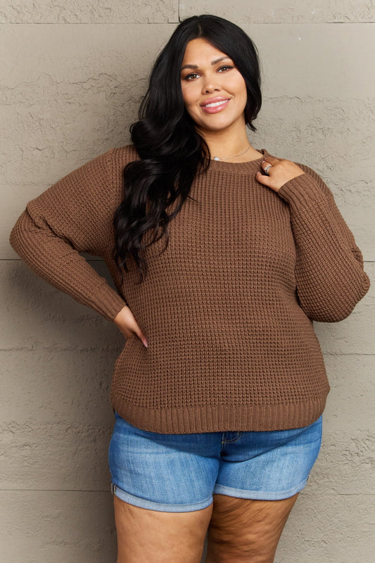 Pull en tricot gaufré taille haute Zenana Breezy Days grande taille