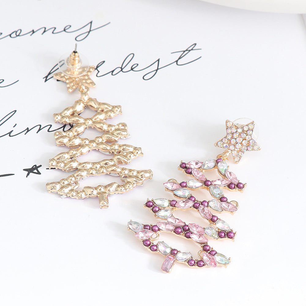 Boucles d'oreilles en alliage avec strass et sapin de Noël