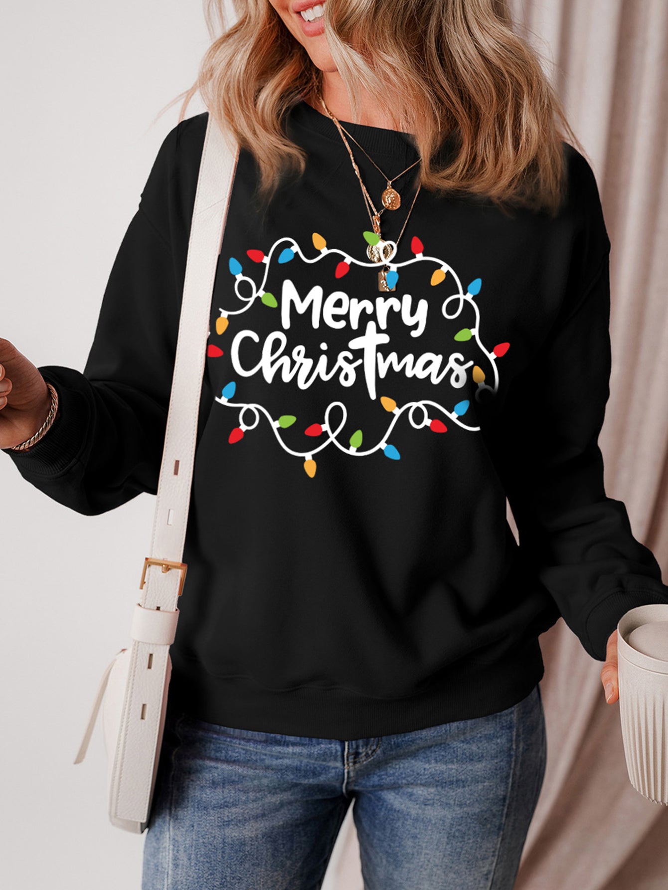 Sweat-shirt à manches longues et épaules tombantes JOYEUX NOËL