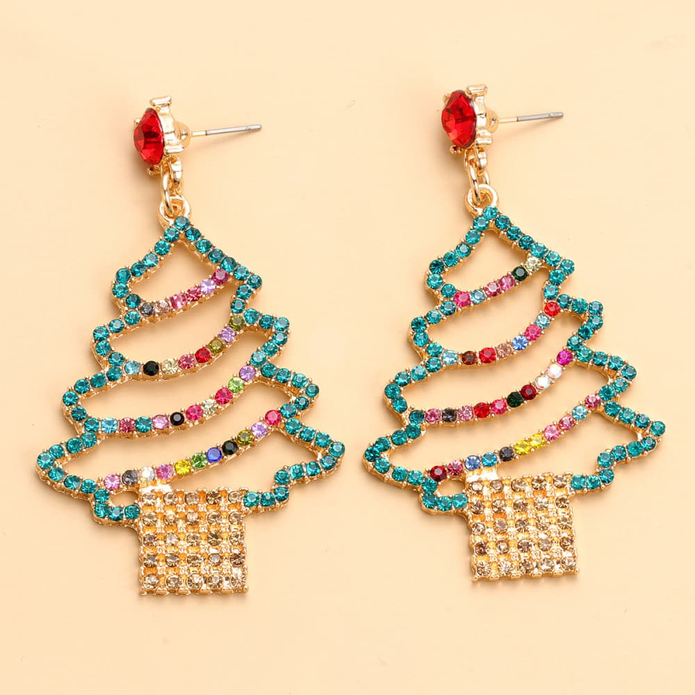 Boucles d'oreilles sapin de Noël en alliage strass