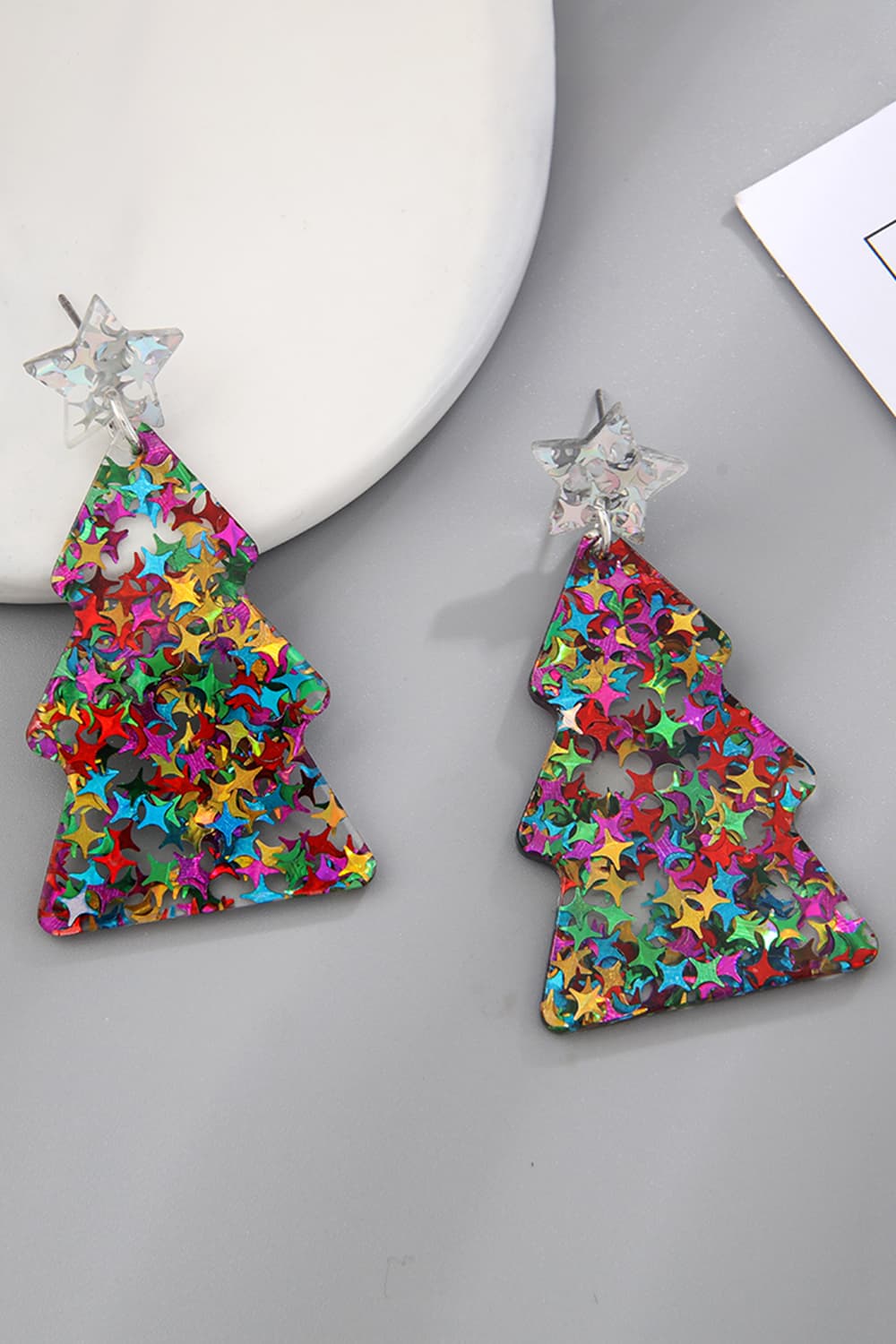 Boucles d'oreilles en acrylique en forme de sapin de Noël