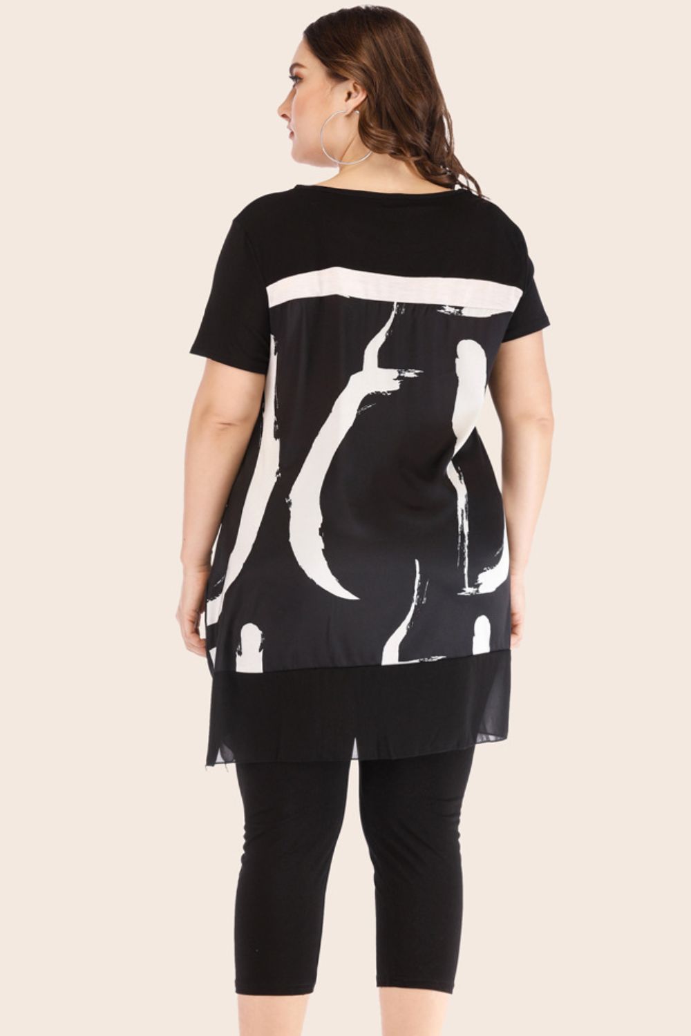 Ensemble t-shirt en maille épissée contrastée grande taille et leggings courts