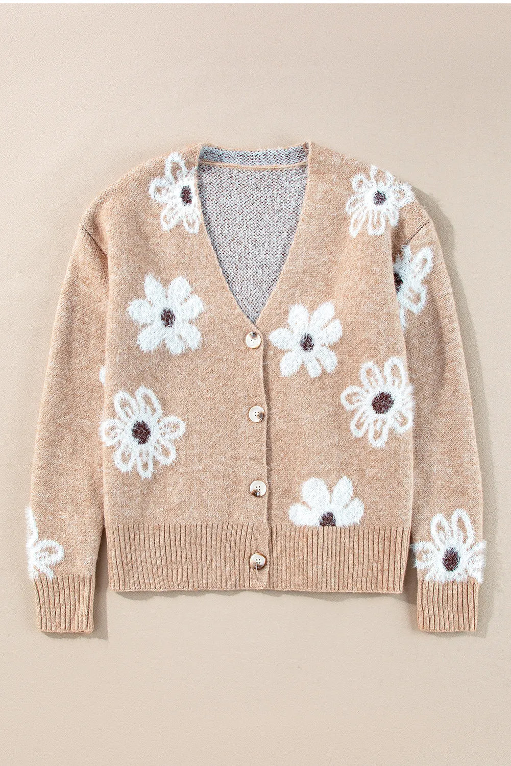 Cardigan à manches longues boutonné et fleuri