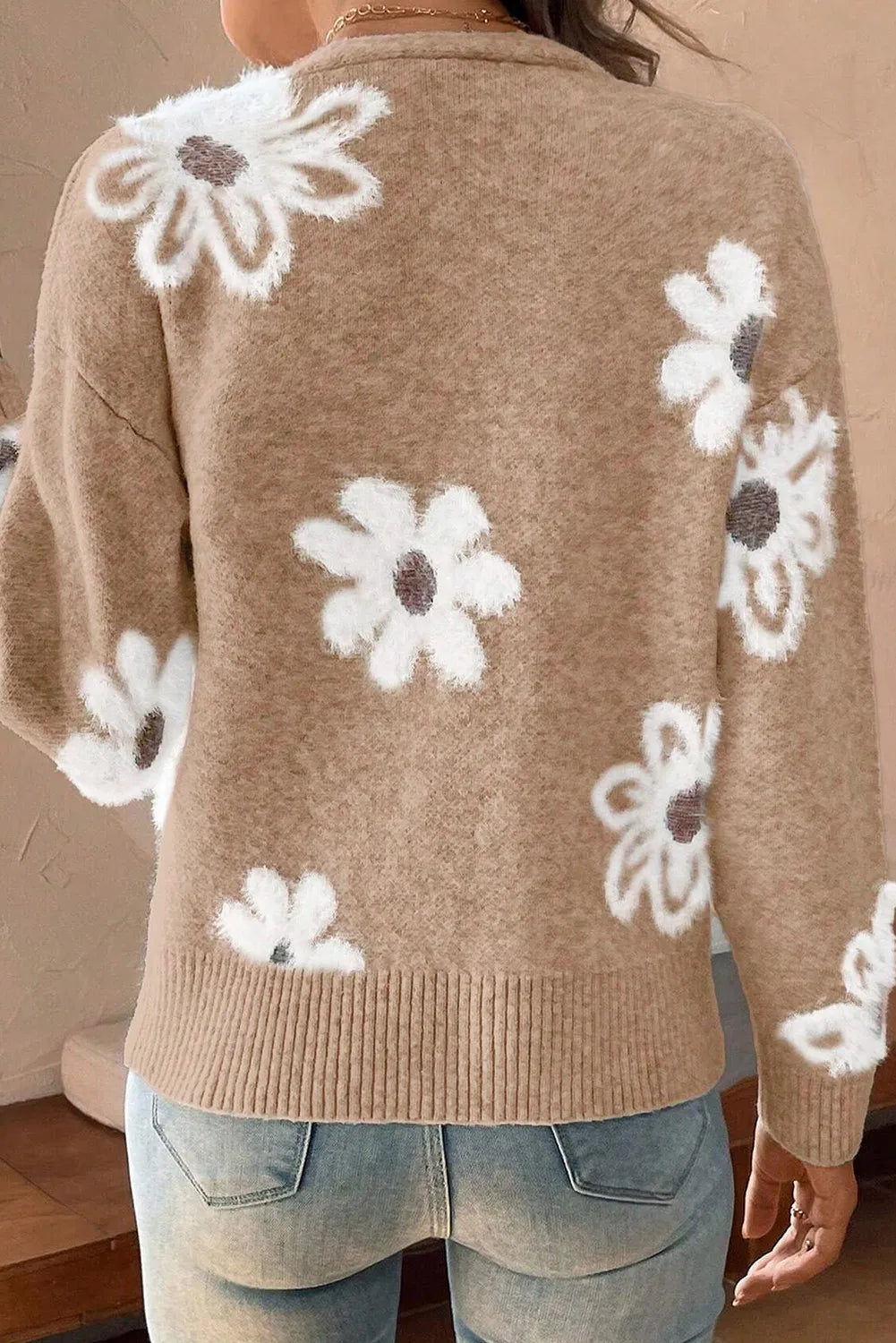 Cardigan à manches longues boutonné et fleuri