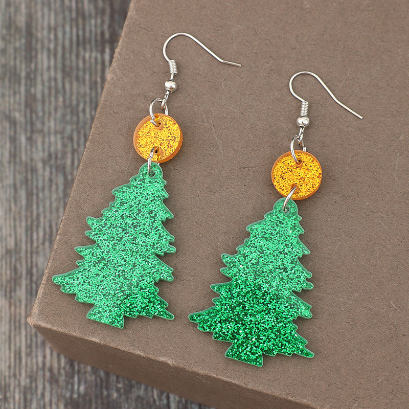 Boucles d'oreilles en forme d'arbre en acrylique pailleté