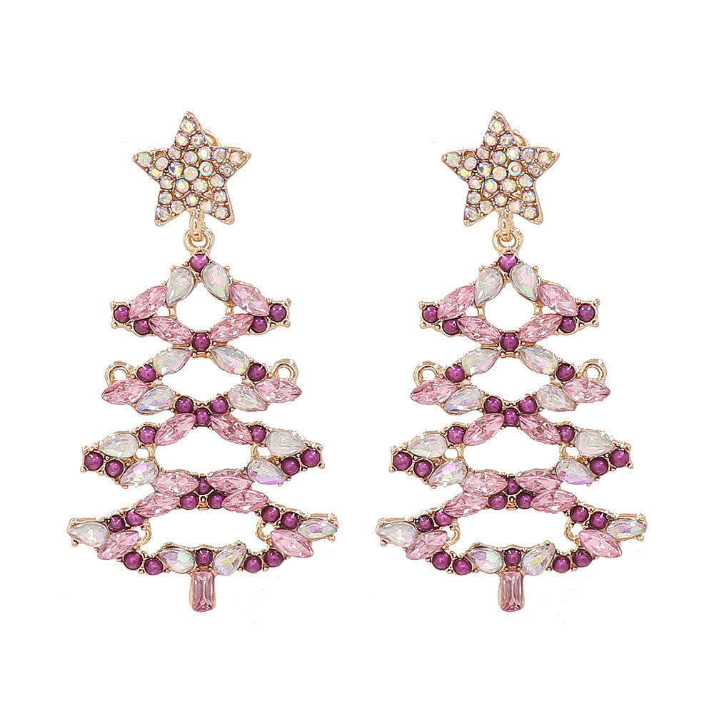 Boucles d'oreilles en alliage avec strass et sapin de Noël