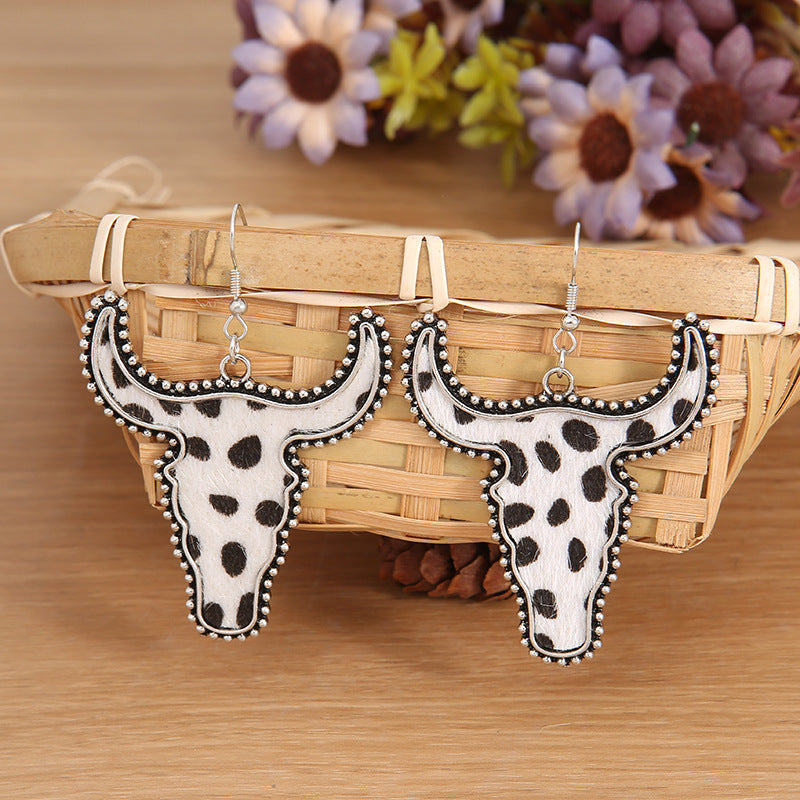 Alloy Animal Print Cow Head Earrings