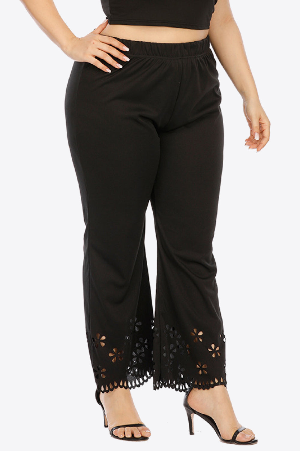 Pantalon taille élastique ajouré grande taille