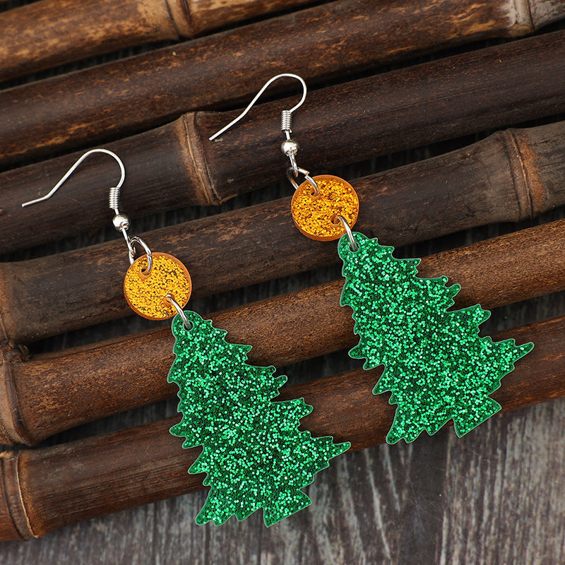 Boucles d'oreilles en forme d'arbre en acrylique pailleté