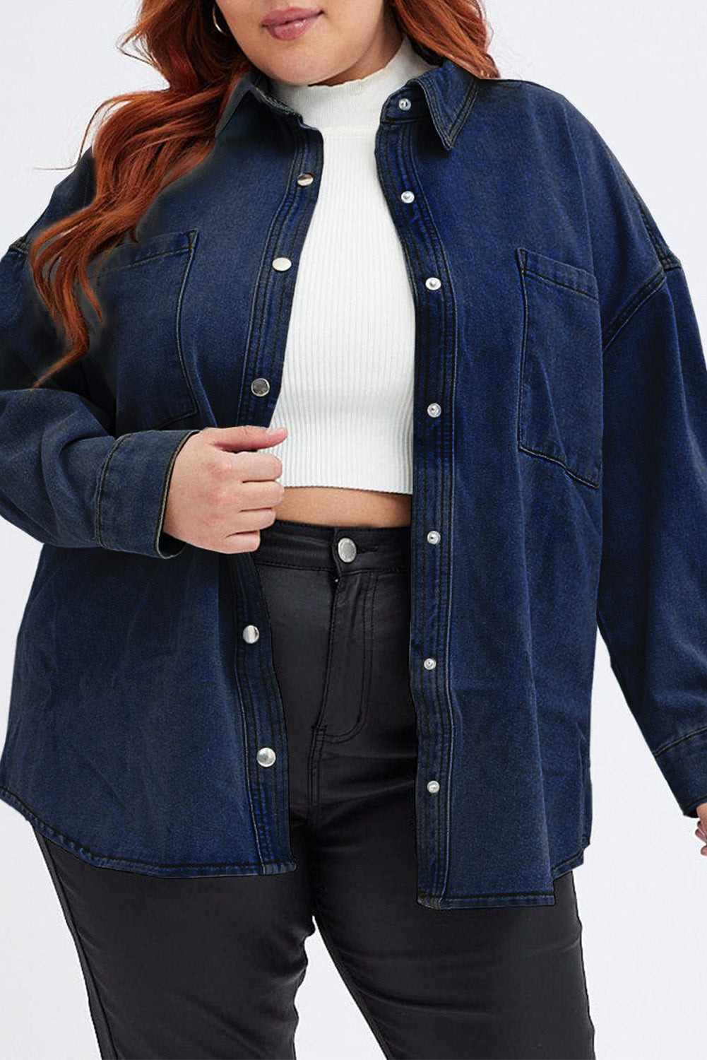 Veste en jean à poches pressionnées grande taille