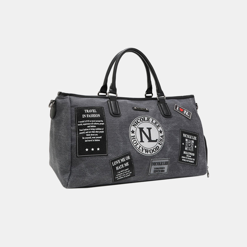 Sac de voyage en denim avec patchs de Nicole Lee USA