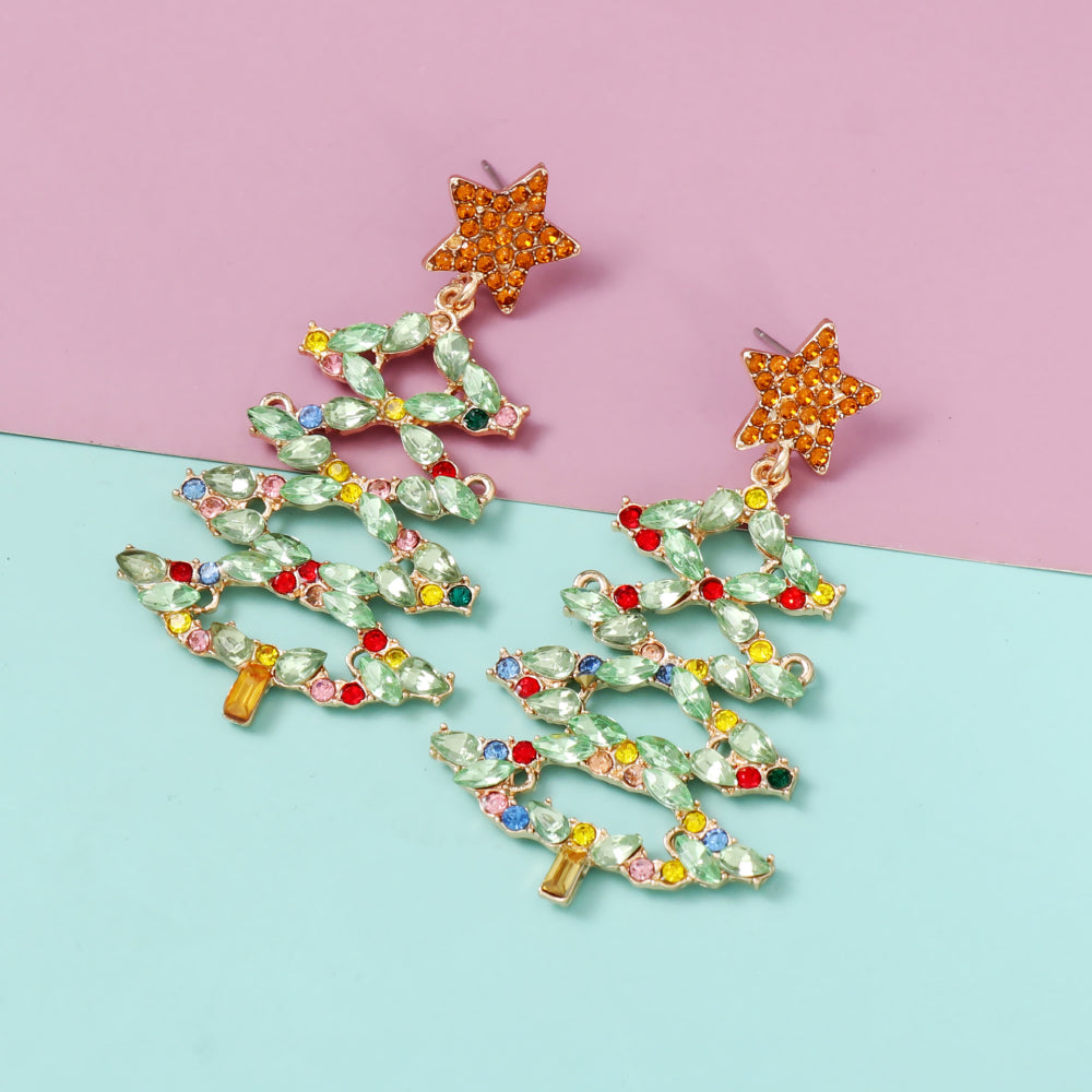 Boucles d'oreilles en alliage avec strass et sapin de Noël