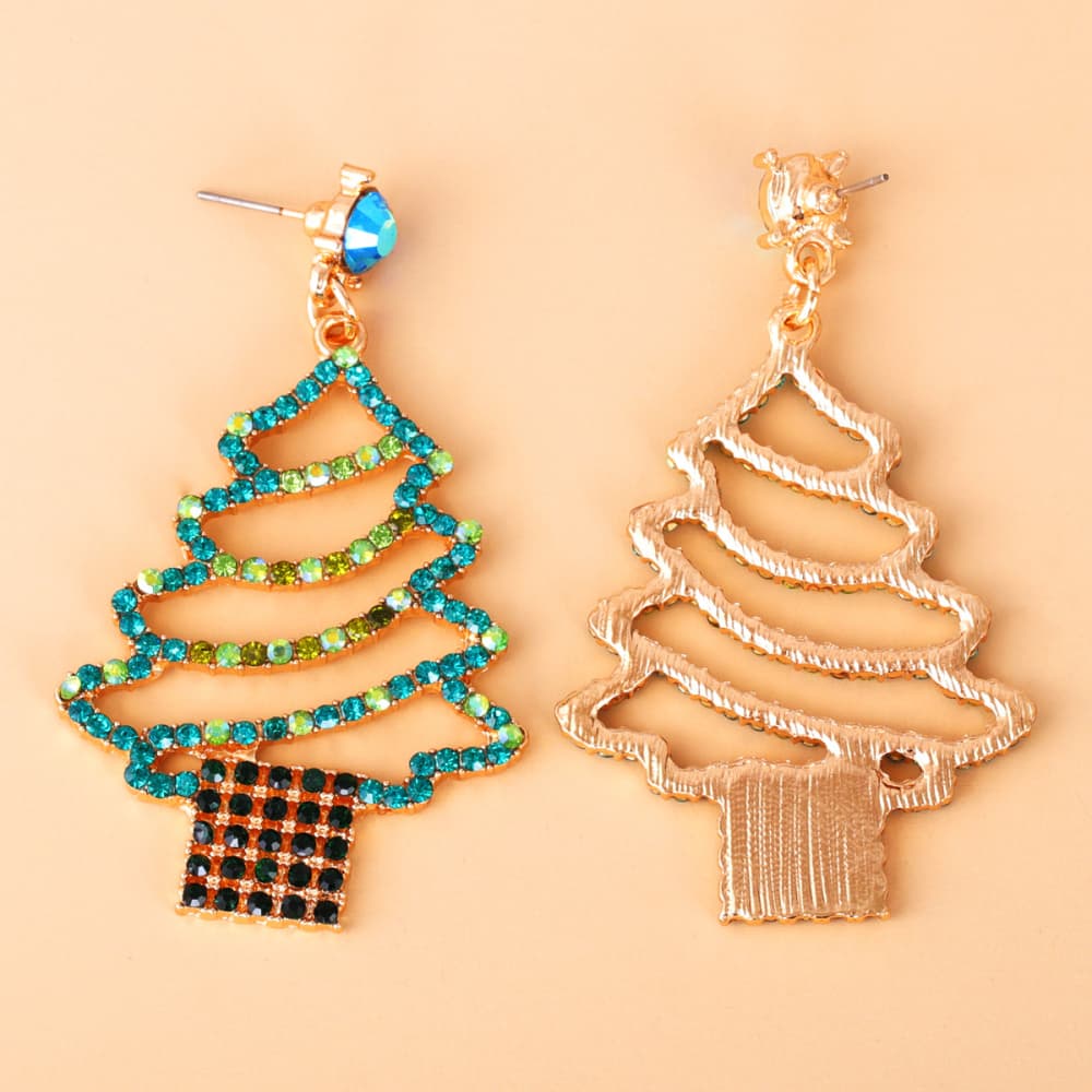 Boucles d'oreilles sapin de Noël en alliage strass