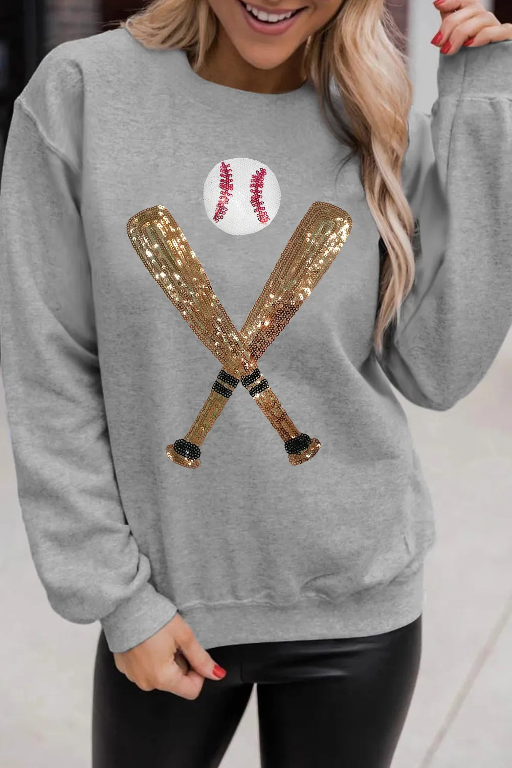 Sweat-shirt de baseball à manches longues et paillettes