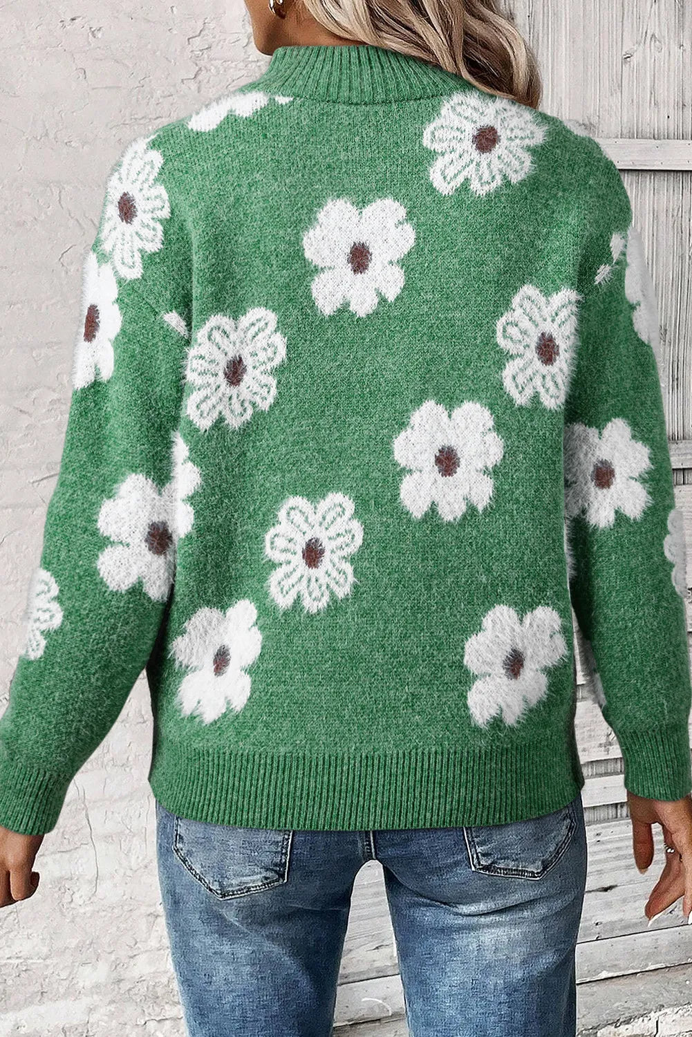 Pull à manches longues et demi-zip fleuri