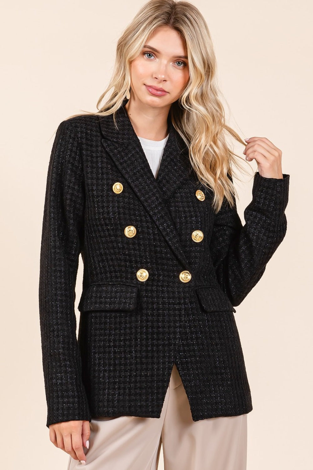 Blazer croisé à manches longues et à carreaux texturés de Mittoshop 