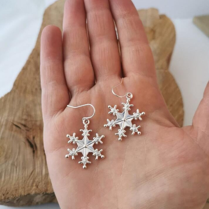 Boucles d'oreilles flocons de neige plaquées argent