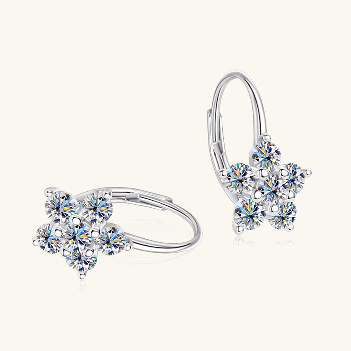 Boucles d'oreilles créoles en argent sterling 925 avec moissanite et fleur de 1,2 carat