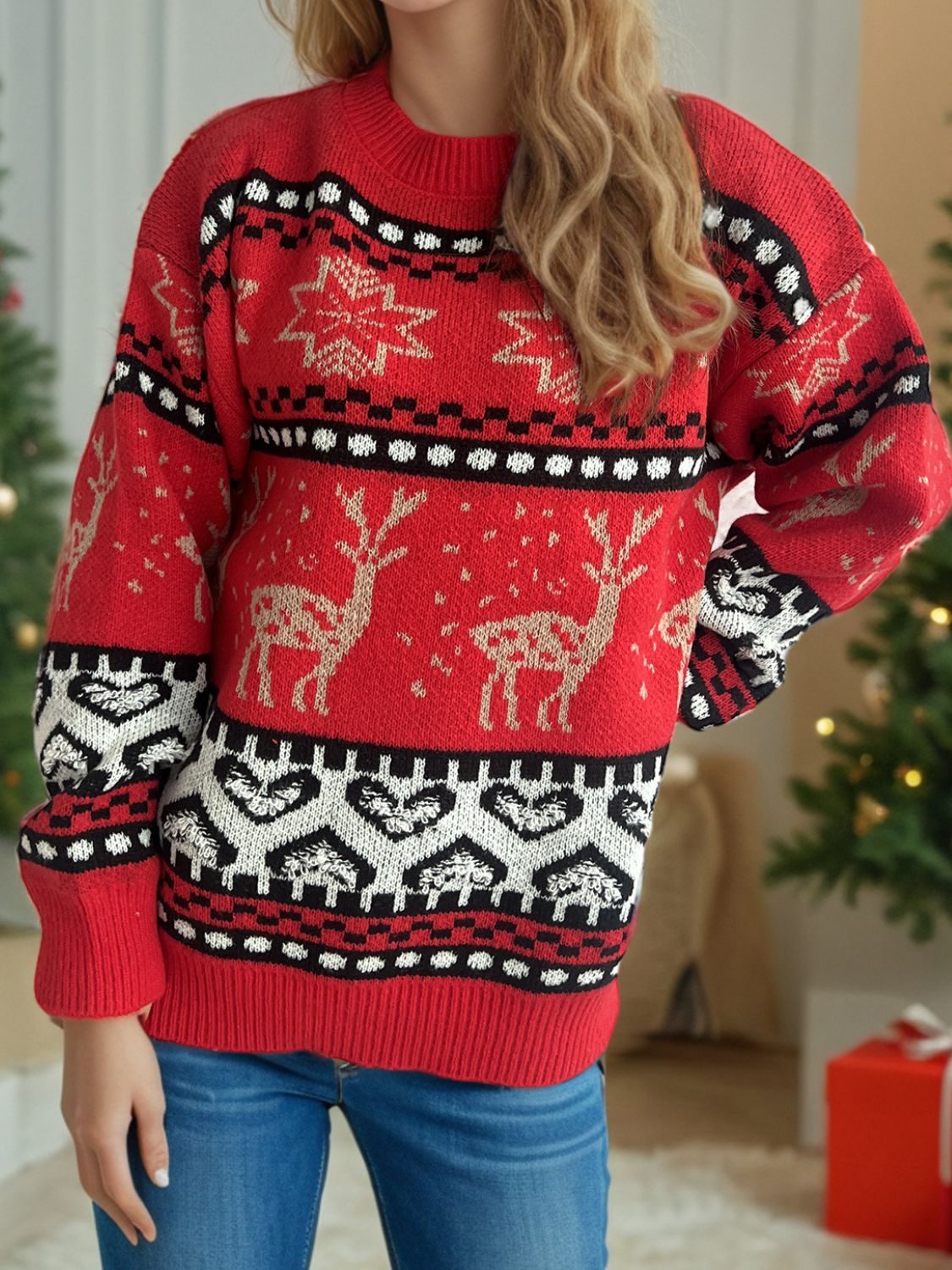 Pull à manches longues et col rond avec éléments de Noël