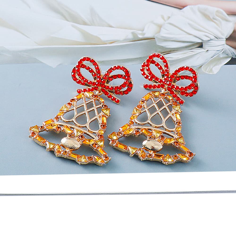 Boucles d'oreilles cloches de Noël en alliage strass