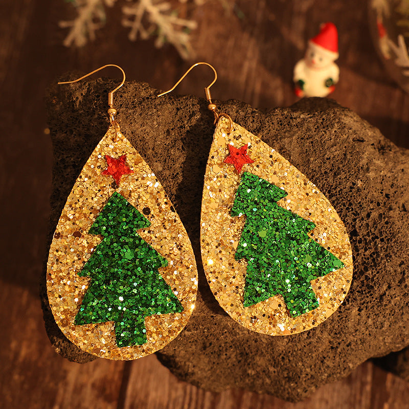 Boucles d'oreilles sapin de Noël en cuir PU