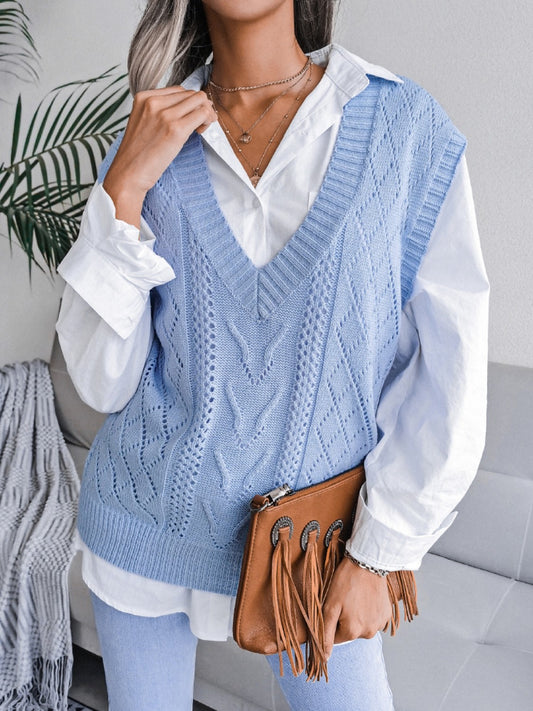 Openwork V-Neck Sweater Vest