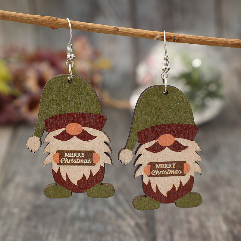 Boucles d'oreilles pendantes en forme de gnome en bois