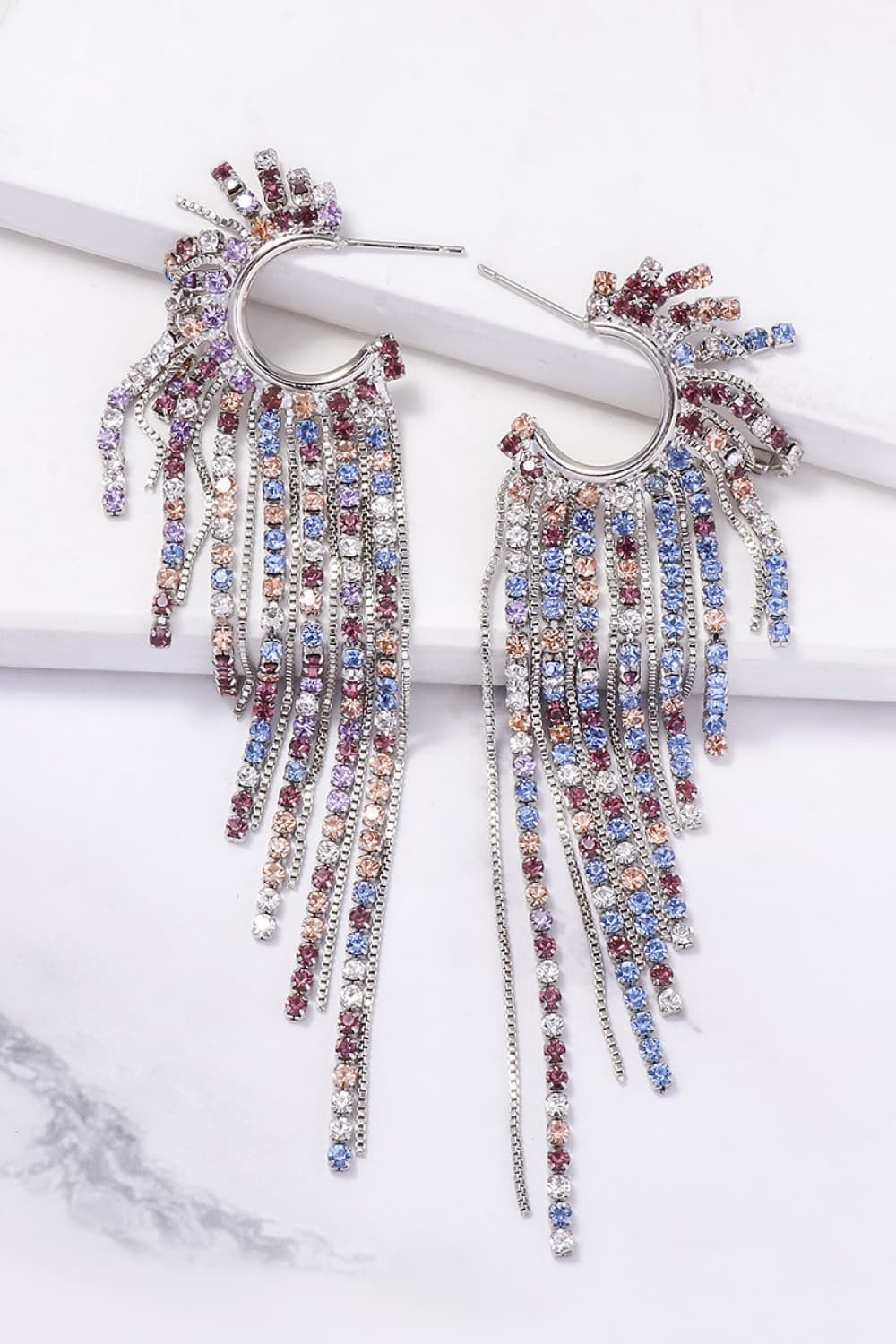 Boucles d'oreilles pendantes en alliage de zinc avec strass à franges