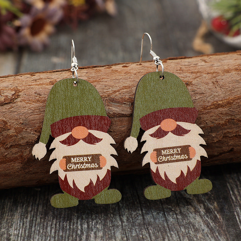 Boucles d'oreilles pendantes en forme de gnome en bois