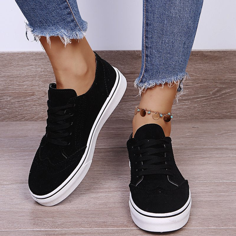 Lace-Up Suedette Flat Sneakers