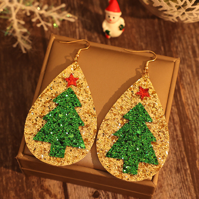 Boucles d'oreilles sapin de Noël en cuir PU