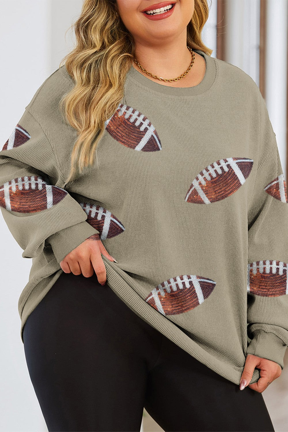 Sweat-shirt de football à paillettes à épaules tombantes grande taille