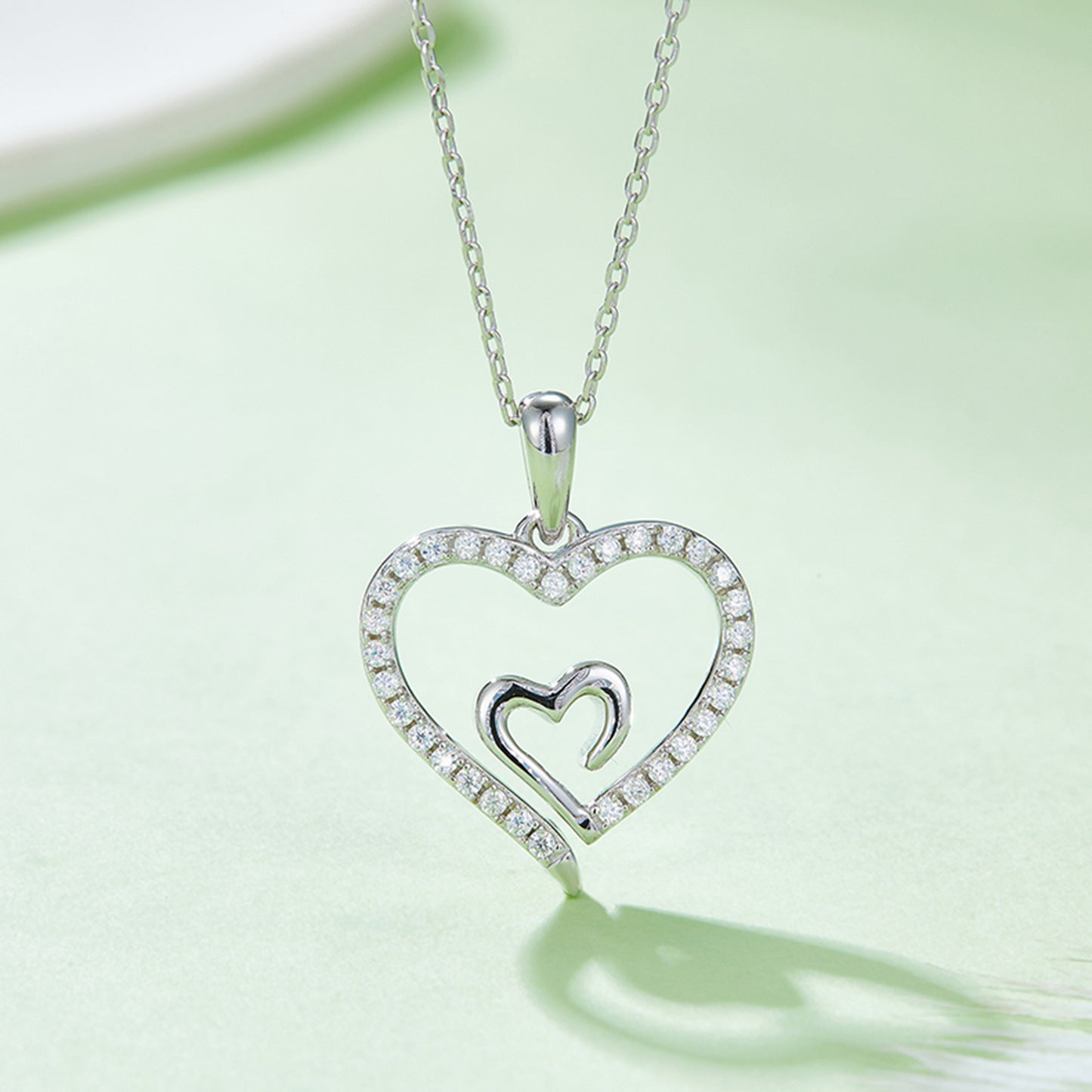 Collier pendentif coeur en argent sterling 925 et moissanite