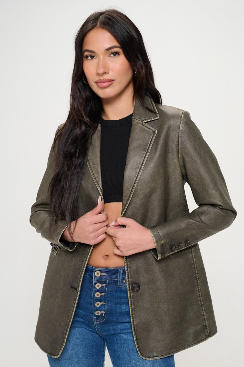 Blazer en cuir vegan à boutonnage simple Coalition LA