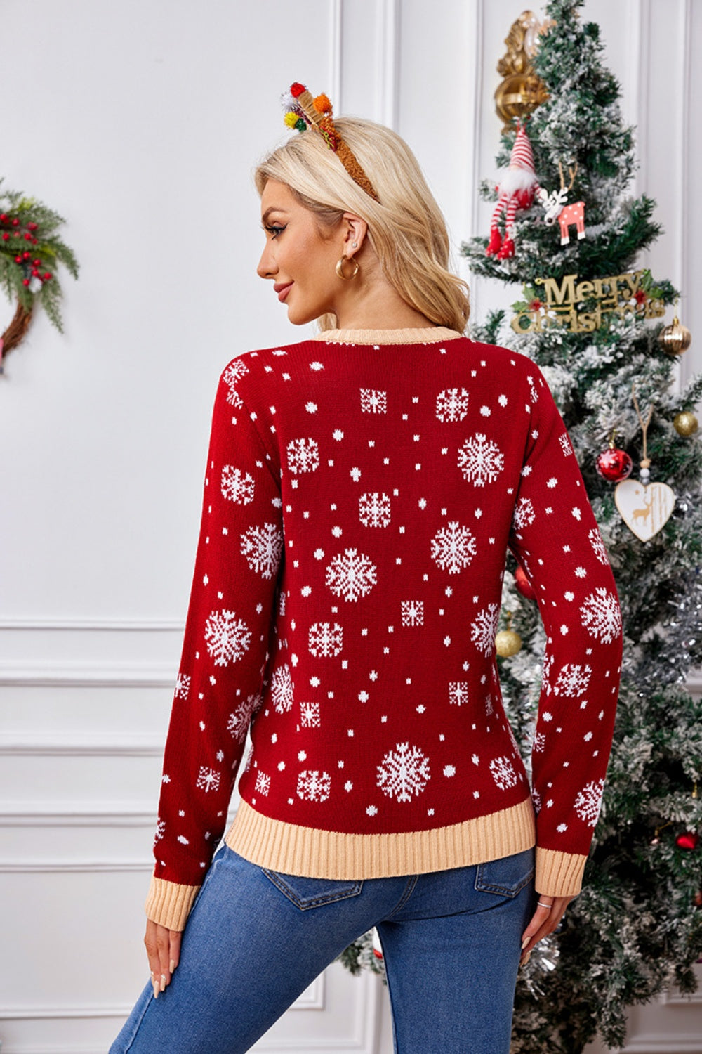 Pull à manches longues et col rond à motif de Noël