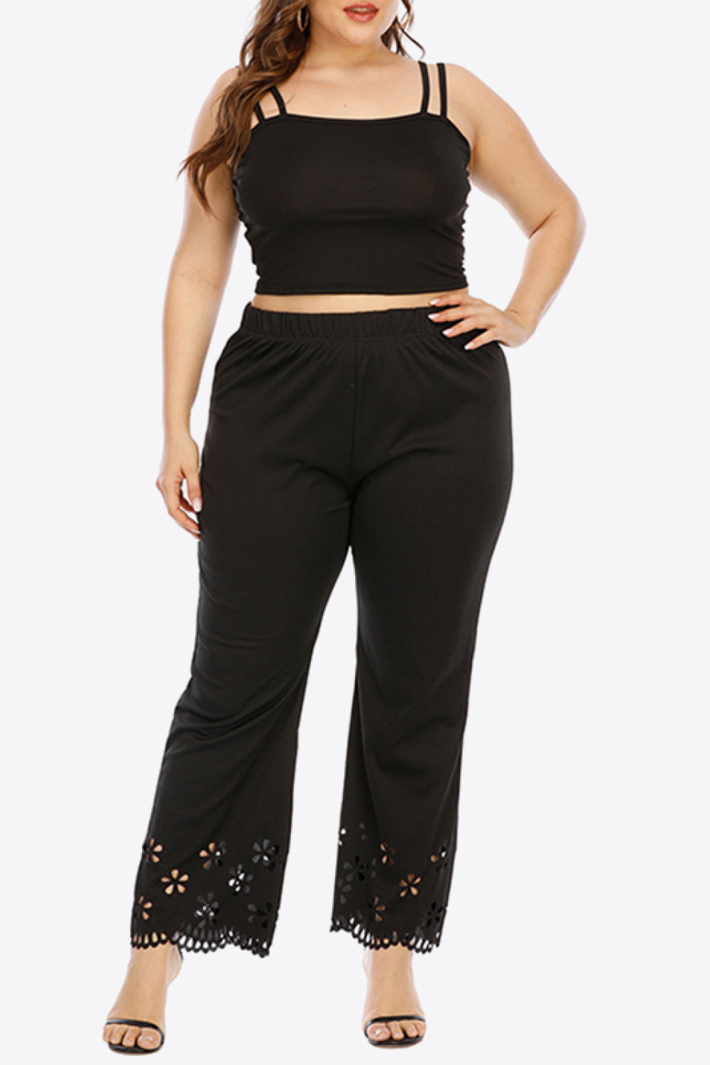 Pantalon taille élastique ajouré grande taille