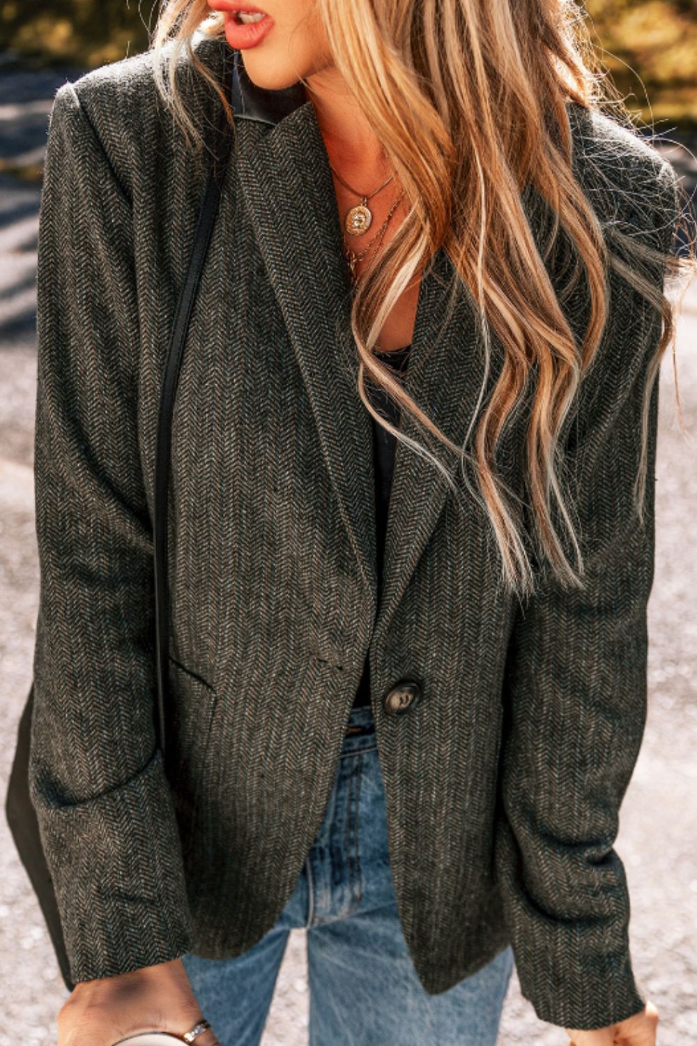 Blazer à manches longues boutonné avec poches