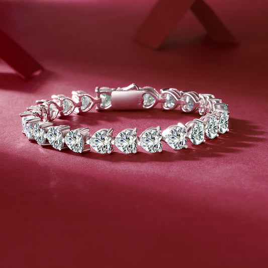 Bracelet cœur en argent sterling 925 avec moissanite 24 carats