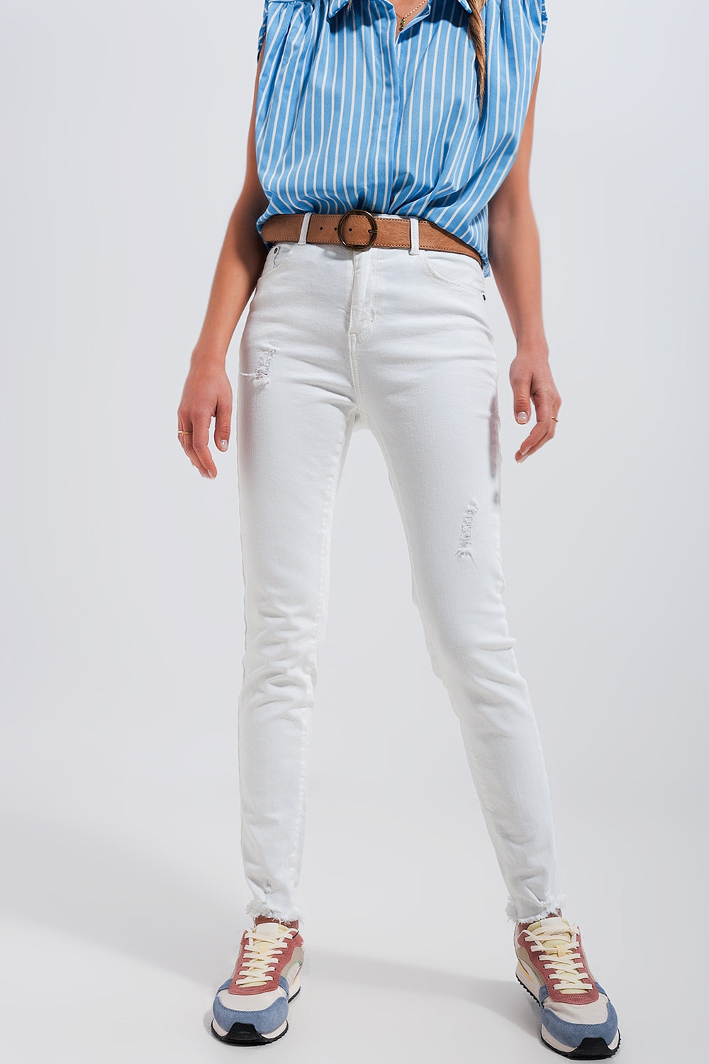 Jean skinny taille haute en blanc