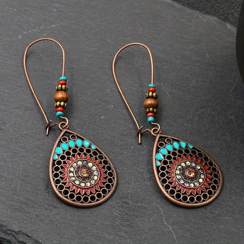 Boucles d'oreilles en alliage en forme de goutte d'huile avec perles