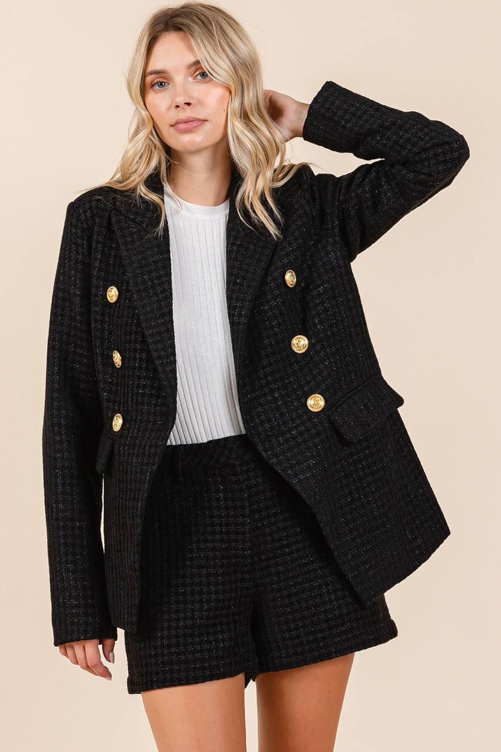 Blazer croisé à manches longues et à carreaux texturés de Mittoshop 