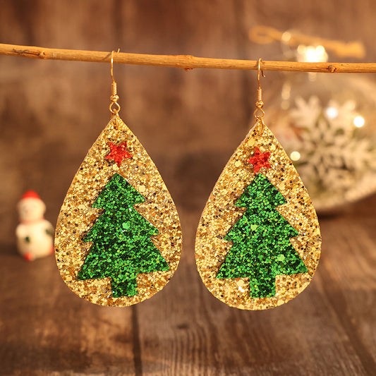 Boucles d'oreilles sapin de Noël en cuir PU