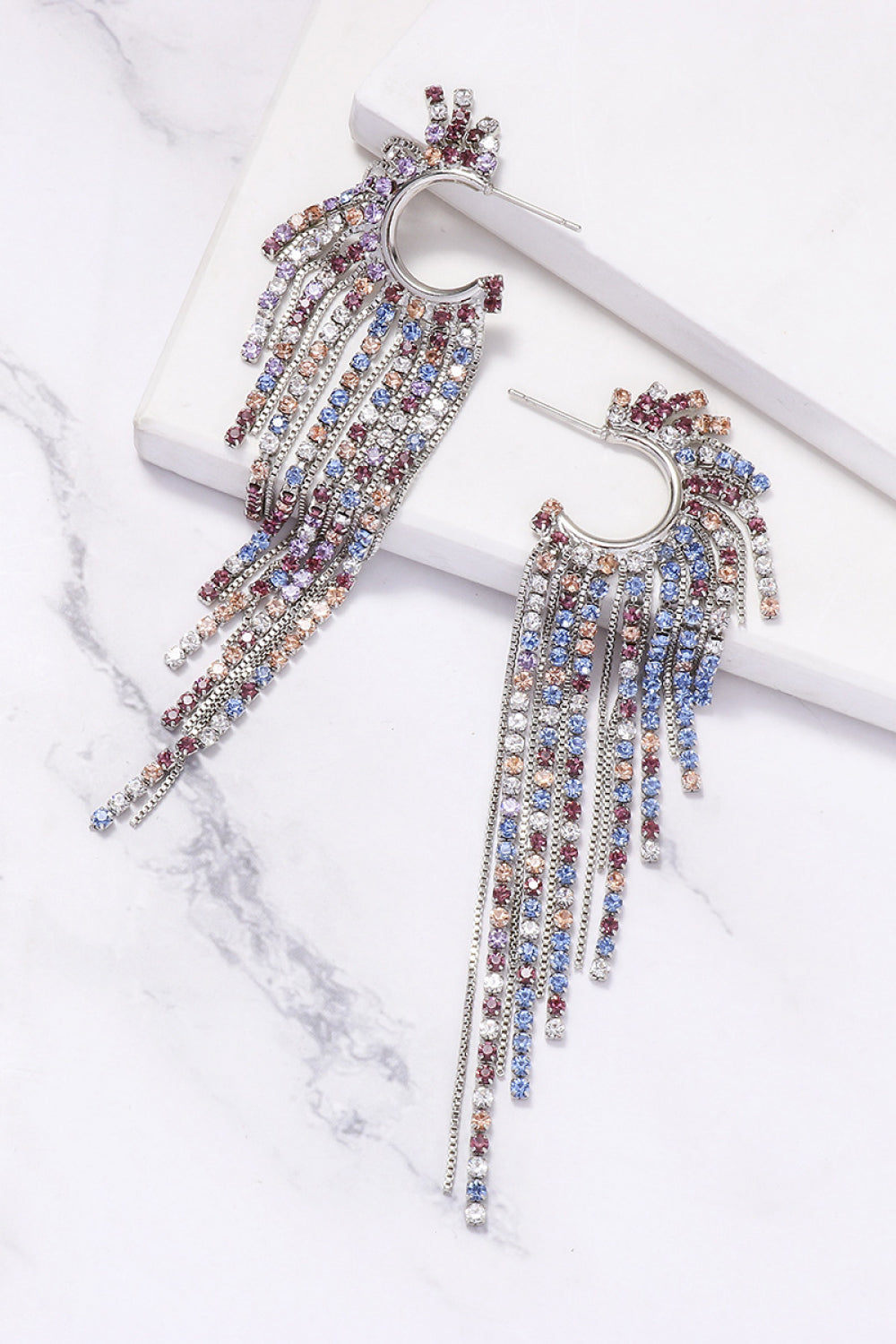 Boucles d'oreilles pendantes en alliage de zinc avec strass à franges