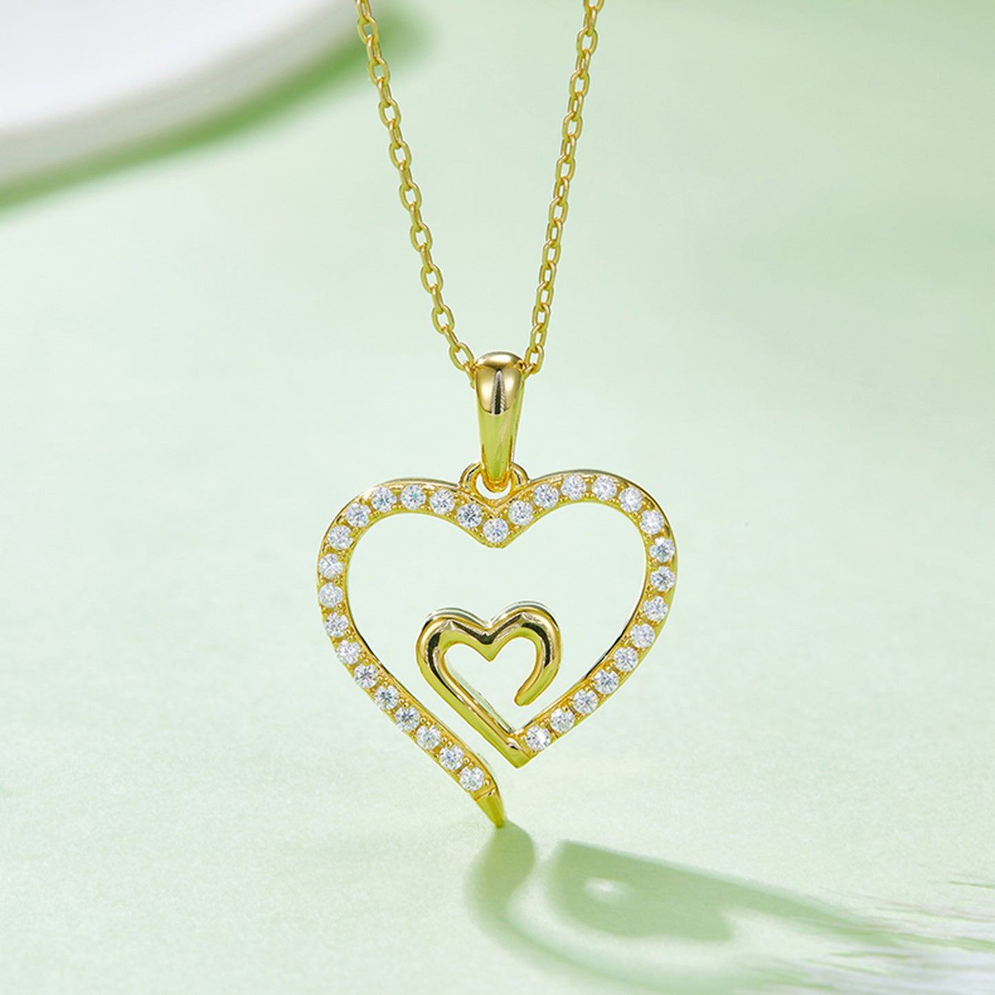 Collier pendentif coeur en argent sterling 925 et moissanite