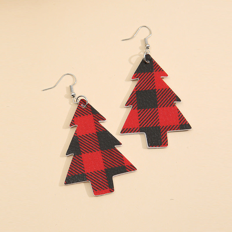 Boucles d'oreilles pendantes en cuir PU motif sapin de Noël